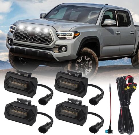 Teguangmei 4PCS Front Grill Lights Compatible with Toyota Tacoma TRD Sport/Off-Road/Prerunner 2024 2025, LED Grille Light Bar with 4-in-1 Wire Harness & Fuse Adaptor, Tacoma Accessories (White) in Saudi Arabia