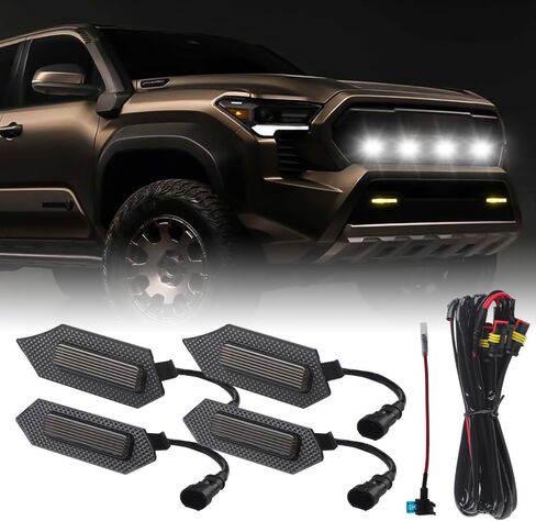 Teguangmei 4PCS Front Grill Lights Compatible with Toyota Tacoma TRD Sport/Off-Road/Prerunner 2024 2025, LED Grille Light Bar with 4-in-1 Wire Harness & Fuse Adaptor, Tacoma Accessories (White) in Saudi Arabia