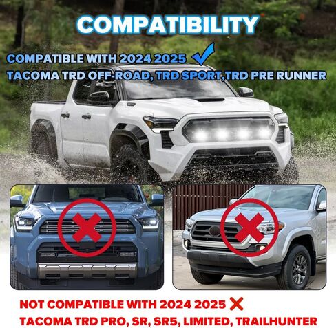 Teguangmei 4PCS Front Grill Lights Compatible with Toyota Tacoma TRD Sport/Off-Road/Prerunner 2024 2025, LED Grille Light Bar with 4-in-1 Wire Harness & Fuse Adaptor, Tacoma Accessories (White) in Saudi Arabia