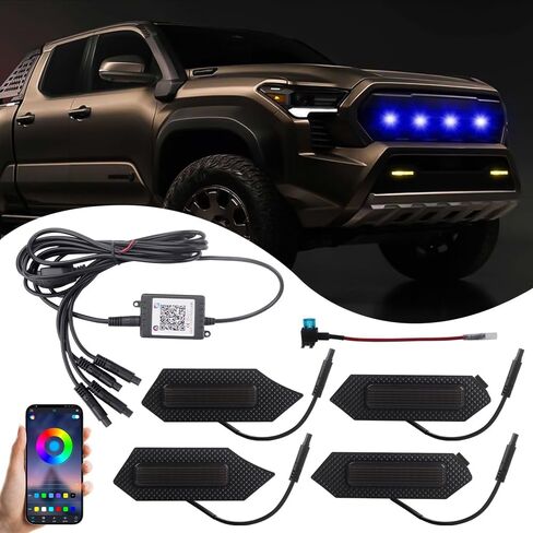 Teguangmei 4PCS Front Grill Lights Compatible with Toyota Tacoma TRD Sport/Off-Road/Prerunner 2024 2025, LED Grille Light Bar with 4-in-1 Wire Harness & Fuse Adaptor, Tacoma Accessories (White) in Saudi Arabia