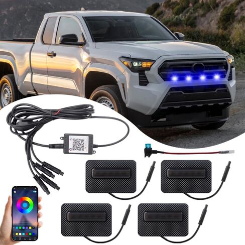 Teguangmei 4PCS Front Grill Lights Compatible with Toyota Tacoma TRD Sport/Off-Road/Prerunner 2024 2025, LED Grille Light Bar with 4-in-1 Wire Harness & Fuse Adaptor, Tacoma Accessories (White) in Saudi Arabia