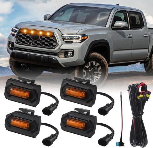 Teguangmei 4PCS Front Grill Lights Compatible with Toyota Tacoma TRD Sport/Off-Road/Prerunner 2024 2025, LED Grille Light Bar with 4-in-1 Wire Harness & Fuse Adaptor, Tacoma Accessories (White) in Kuwait