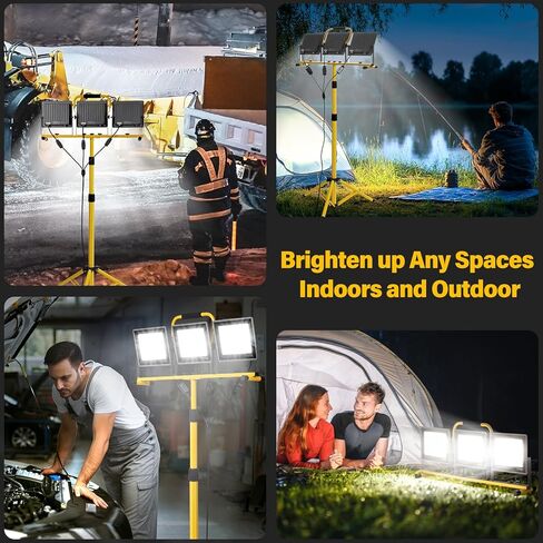 مصابيح عمل LED محمولة مع حامل، 31000 لومن 3 مصابيح عمل للرأس مع مفتاح فردي (3000K/5000K/6500K يمكن اختيارها) وسلك بطول 16.5 قدم، IP66 مقاوم للماء حامل ثلاثي القوائم قابل للطي للأماكن الخارجية in Kuwait