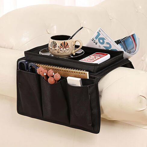 Sofa Armrest Caddy with Cup Holder – Non-Slip Couch Organizer with Storage Pockets for Remote Control, Books, Snacks & Drinks | Foldable, Furniture-Safe for Movie Nights & Small Spaces in Saudi Arabia