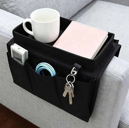 Sofa Armrest Caddy with Cup Holder – Non-Slip Couch Organizer with Storage Pockets for Remote Control, Books, Snacks & Drinks | Foldable, Furniture-Safe for Movie Nights & Small Spaces in Saudi Arabia