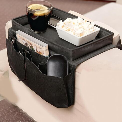 Sofa Armrest Caddy with Cup Holder – Non-Slip Couch Organizer with Storage Pockets for Remote Control, Books, Snacks & Drinks | Foldable, Furniture-Safe for Movie Nights & Small Spaces in Saudi Arabia