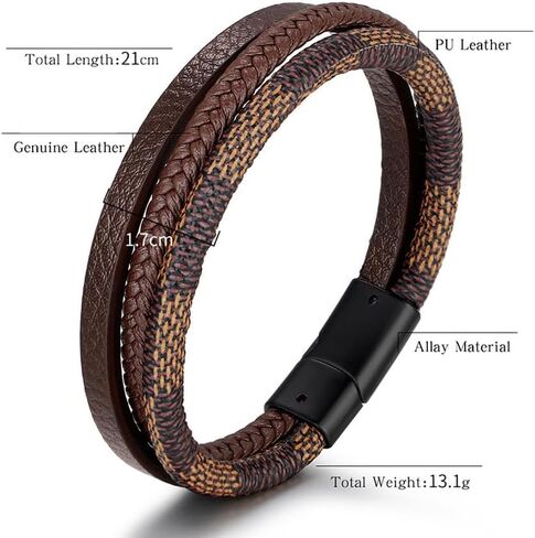 Leather Bracelet for Men Casual Brown Multi-Strand Bracelet Braided Bracelet Jewelry Gifts With Stainless Steel Clasp in Saudi Arabia