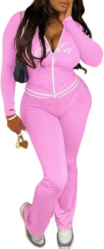 Women's 2 Piece Lounge Sets - Long Sleeve Zipper Hoodie Jacket & Flared Pants Casual Outfits Tracksuit in Saudi Arabia