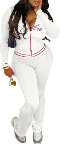 Women's 2 Piece Lounge Sets - Long Sleeve Zipper Hoodie Jacket & Flared Pants Casual Outfits Tracksuit in Saudi Arabia