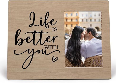 MAQIKA Wedding Picture Frame, Couples Picture Frames, Love Wedding Valentines Gifts, Engagement Gifts for Couples Newly Engaged, Life is Better with You Wood Photo Frame for 4x6 Photos in Saudi Arabia
