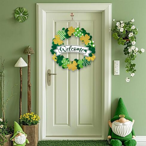 علامة إكليل الباب الأمامي الخشبي لعيد القديس باتريك، البرسيم الذهبي الأخضر علامات الجدار الأيرلندية للترحيب بالربيع ديكور معلق لديكور المنزل والحفلات الخارجية والداخلية in Kuwait