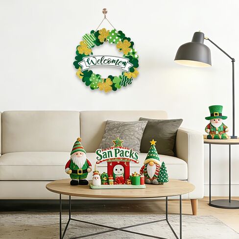 علامة إكليل الباب الأمامي الخشبي لعيد القديس باتريك، البرسيم الذهبي الأخضر علامات الجدار الأيرلندية للترحيب بالربيع ديكور معلق لديكور المنزل والحفلات الخارجية والداخلية in Kuwait