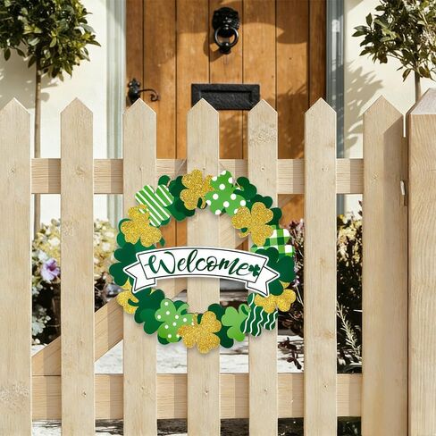 علامة إكليل الباب الأمامي الخشبي لعيد القديس باتريك، البرسيم الذهبي الأخضر علامات الجدار الأيرلندية للترحيب بالربيع ديكور معلق لديكور المنزل والحفلات الخارجية والداخلية in Kuwait