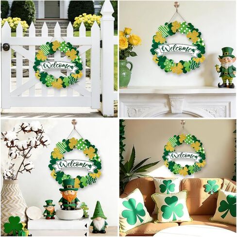 علامة إكليل الباب الأمامي الخشبي لعيد القديس باتريك، البرسيم الذهبي الأخضر علامات الجدار الأيرلندية للترحيب بالربيع ديكور معلق لديكور المنزل والحفلات الخارجية والداخلية in Kuwait