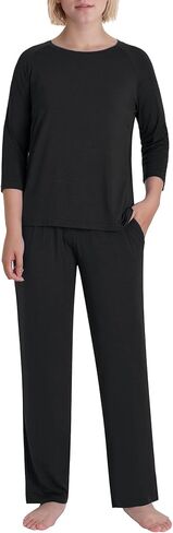 Women's Petite Pajama Set 3/4 Sleeve Shirt with Pants in Kuwait