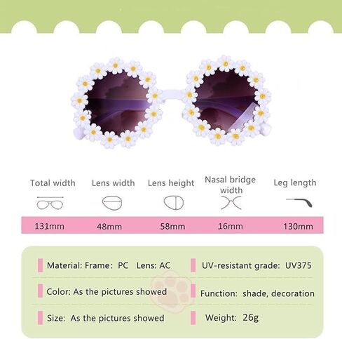 1 Pair Round Flower Sunglasses for Girls, Outdoor Daisy Charms for Beach Party in Saudi Arabia