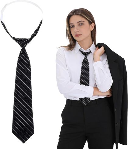 TIESOME Ties for Women Girls, Pre-tied Adjustable Short Neckties Black and White Stripe Neckties for Uniforms, Wedding, Party, Prom, School, Clothing Accessory in Saudi Arabia