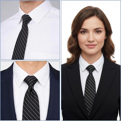 TIESOME Ties for Women Girls, Pre-tied Adjustable Short Neckties Black and White Stripe Neckties for Uniforms, Wedding, Party, Prom, School, Clothing Accessory in Saudi Arabia