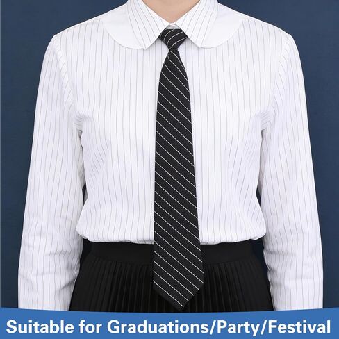 TIESOME Ties for Women Girls, Pre-tied Adjustable Short Neckties Black and White Stripe Neckties for Uniforms, Wedding, Party, Prom, School, Clothing Accessory in Saudi Arabia