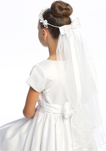 حجاب المناولة الأولى للفتيات من SWEA Pea & Lilli - غطاء رأس للمناولة الأولى باللون الأبيض مع مشط وزهور in Kuwait