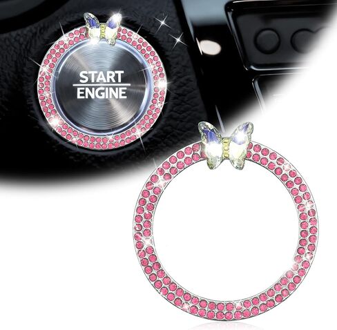 Butterfly Car Push Start Button Cover Ring Sparkling Rhinestone Ring Emblem for Car Buttons and Knobs Bling Accessories Ignition Starter Decoration Crystal Protection Ring, Red in Kuwait