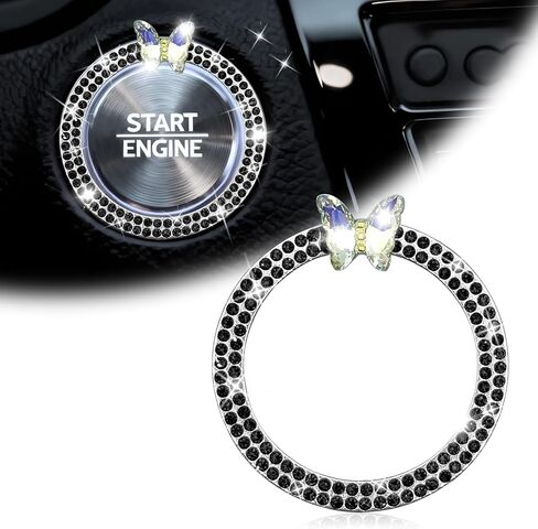 Butterfly Car Push Start Button Cover Ring Sparkling Rhinestone Ring Emblem for Car Buttons and Knobs Bling Accessories Ignition Starter Decoration Crystal Protection Ring, Red in Kuwait