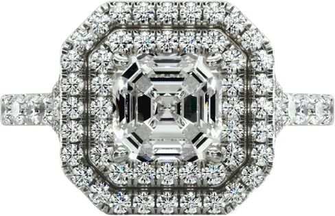 1-5 قيراط Asscher & Round Cut VVS1-2 E-F اللون مويسانيتي الماس سبليت شانك مزدوج هالة بافيه خاتم الخطوبة in Saudi Arabia