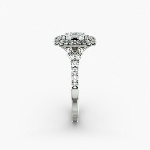 1-5 قيراط Asscher & Round Cut VVS1-2 E-F اللون مويسانيتي الماس سبليت شانك مزدوج هالة بافيه خاتم الخطوبة in Saudi Arabia