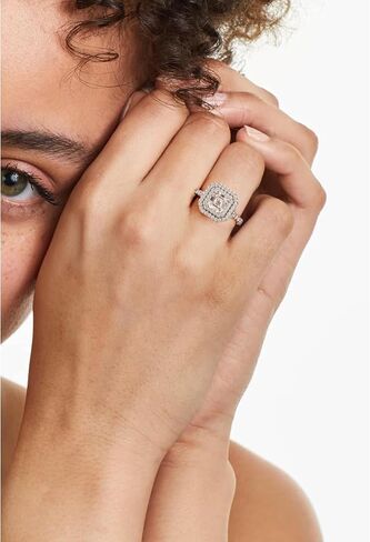 1-5 قيراط Asscher & Round Cut VVS1-2 E-F اللون مويسانيتي الماس سبليت شانك مزدوج هالة بافيه خاتم الخطوبة in Saudi Arabia