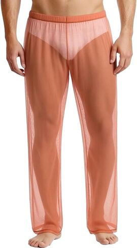 Mens Mesh See Through Pajama Bottoms Sexy Sheer Tranparent Long Sleep Lounge Pants for Male in Saudi Arabia