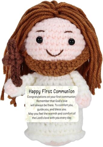 Fleure Esme First Communion Gifts Crochet - Jesus Crochet Doll with First Communion Card - Catholic Holy Communion Favors Decorations - Confirmation Baptism Crochet Christian Basket Stuffers in Saudi Arabia