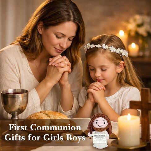 Fleure Esme First Communion Gifts Crochet - Jesus Crochet Doll with First Communion Card - Catholic Holy Communion Favors Decorations - Confirmation Baptism Crochet Christian Basket Stuffers in Saudi Arabia