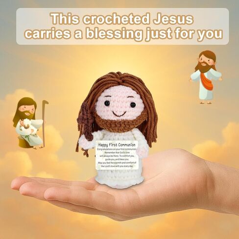 Fleure Esme First Communion Gifts Crochet - Jesus Crochet Doll with First Communion Card - Catholic Holy Communion Favors Decorations - Confirmation Baptism Crochet Christian Basket Stuffers in Saudi Arabia