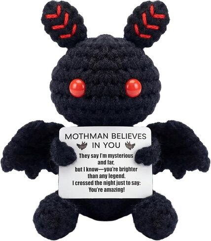Mothman Crochet Animal with Positive Message Teacher Emotional Gift Toy Support Gift Handmade Crochet Mothman Doll Positive Birthday Employee Appreciation Gifts for Women Inspirational Home Decor in Saudi Arabia