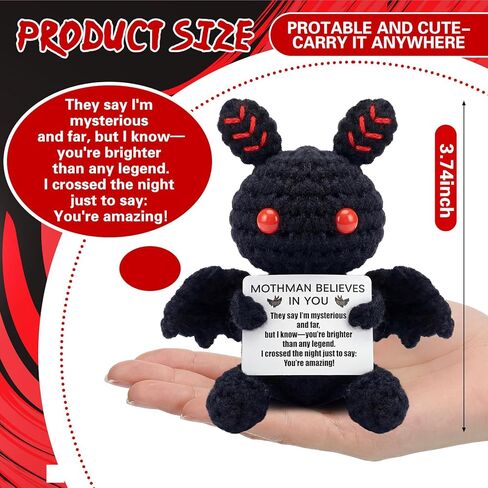 Mothman Crochet Animal with Positive Message Teacher Emotional Gift Toy Support Gift Handmade Crochet Mothman Doll Positive Birthday Employee Appreciation Gifts for Women Inspirational Home Decor in Saudi Arabia