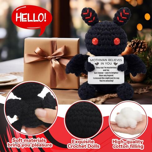 Mothman Crochet Animal with Positive Message Teacher Emotional Gift Toy Support Gift Handmade Crochet Mothman Doll Positive Birthday Employee Appreciation Gifts for Women Inspirational Home Decor in Saudi Arabia