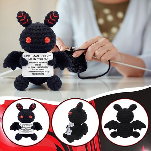 Mothman Crochet Animal with Positive Message Teacher Emotional Gift Toy Support Gift Handmade Crochet Mothman Doll Positive Birthday Employee Appreciation Gifts for Women Inspirational Home Decor in Saudi Arabia