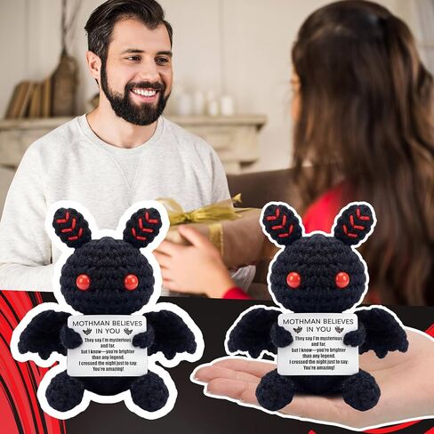 Mothman Crochet Animal with Positive Message Teacher Emotional Gift Toy Support Gift Handmade Crochet Mothman Doll Positive Birthday Employee Appreciation Gifts for Women Inspirational Home Decor in Saudi Arabia