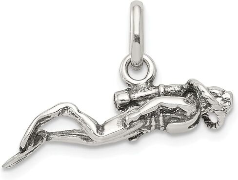 Sterling Silver Antiqued Scuba Diver Charm Pendant in Saudi Arabia