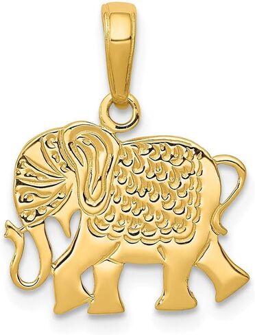 Solid 14k Yellow Gold Textured Elephant Pendant (19mm x 16mm) in Saudi Arabia