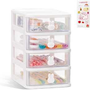 منظم مكتب مع درج، منظم مكياج قابل للتكديس أبيض، صندوق تخزين بلاستيكي صغير لسطح المكتب أو منضدة الحمام أو خزانة الملابس أو المدرسة أو المنزل أو المكتب (3 طبقات) in Kuwait