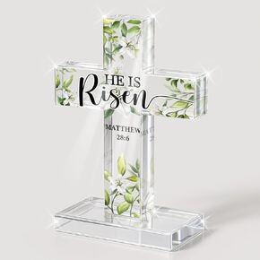 PVOPVO Easter Religious Decorations He Is Risen Christian Easter Cross Desk Decor Gifts for Women Men Friend for Home Office Prayer Room Desk Shelf Table Tiered Tray Spring Seasonl Decor in Kuwait
