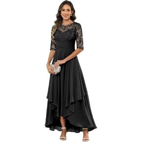 Tea Length Mother of The Bride Dresses for Women Chiffon Lace Appliques Formal Wedding Guest Dresses with Sleeves in Kuwait