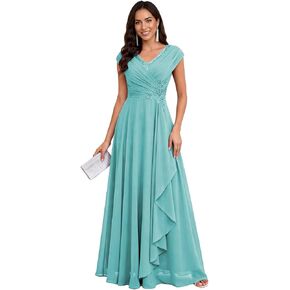 Clixsy V-Neck Beaded Chiffon Mother of The Bride Dress - Lace Up Back Formal Gown for Wedding Guest in Saudi Arabia