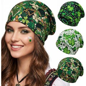 Bohend St Patrick's Day Beanie Hat Green Shamrock Headwear Cap Stretch Non Slip Bandanas Sleep Turbans for Women Men in Saudi Arabia