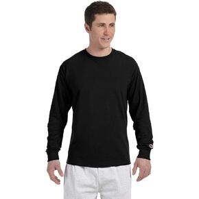 Champion Adult Long Sleeve Taped Crewneck Fitted T-Shirt, Blk, Small in Saudi Arabia
