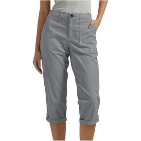 كابري السراويل للنساء مع جيوب زر البضائع اقتصاص الصيف بانت عادية مستقيم الساق طويلة برمودا طول الركبة in Kuwait