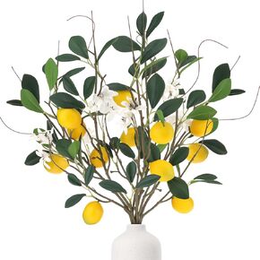 4 قطع من فروع الليمون الاصطناعي مقاس 45.72 سم ديكور ليمون مزيف فرع فاكهة صناعية جذع ليمون واقعي مع أوراق نابضة بالحياة لتزيين طاولة المطبخ المنزلية in Kuwait