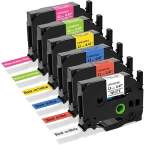 Suminey 6 Pack Replacement for Brother Label Maker Machine TZe 12mm 0.47 Ribbon Laminated TZ Colored Refills Compatible with Brother P Touch PT-D210 D220 H110 1000 1280 D400 Cube, 1/2" x 26.2' in Kuwait