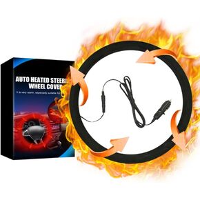 غطاء عجلة القيادة المدفأ العالمي 12 فولت لتدفئة عجلة القيادة 14.5-15.5 بوصة غطاء حماية عجلة القيادة التلقائي للسيارات والشاحنات والشاحنات (أسود 3) in Kuwait
